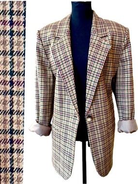 Houndstooth Wool Blend Vintage SAG HARBOR Jacket Pockets Lined (16)
